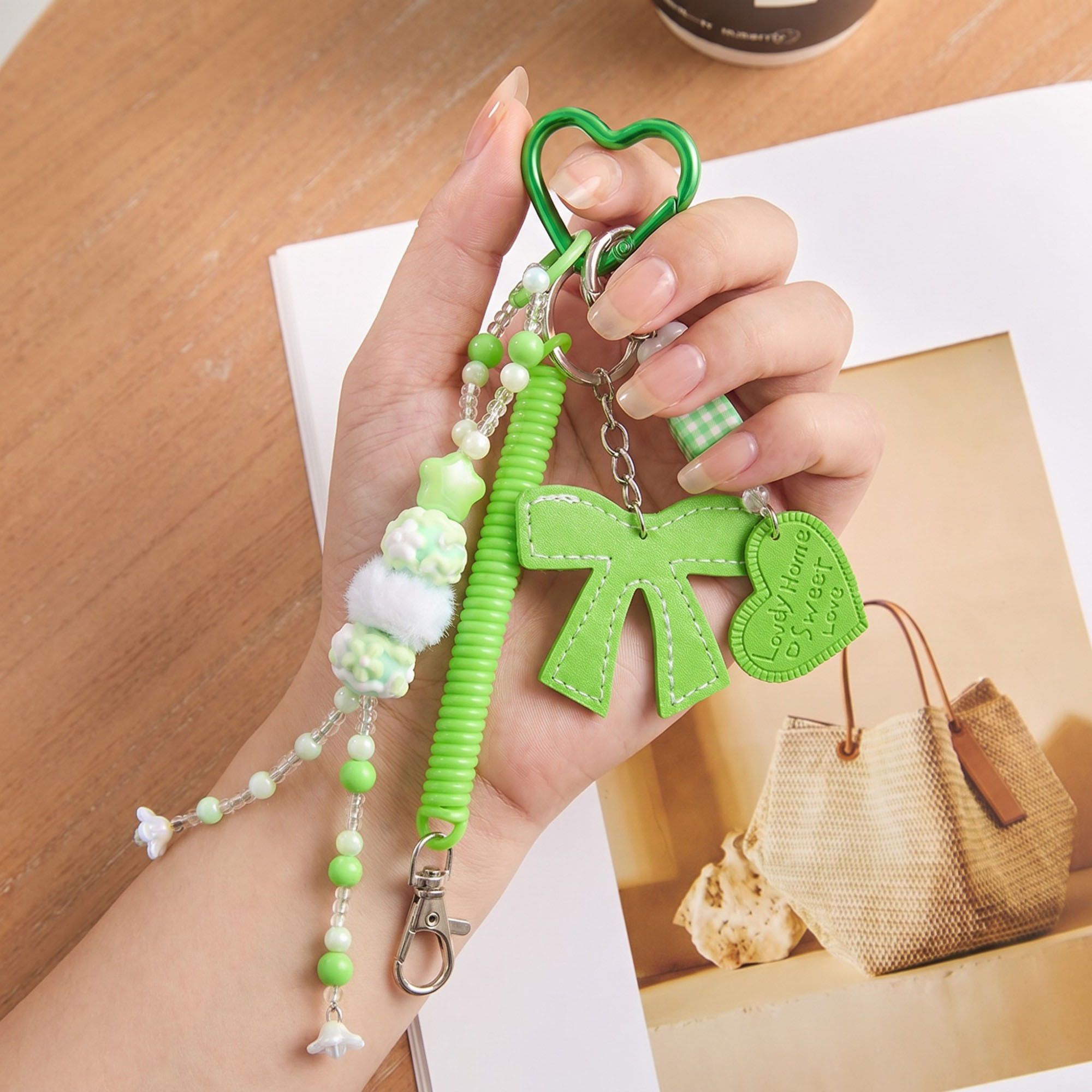 Multi-Element Bag Charm with Hanging Strap and Decorative Accents