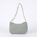 Small Corduroy Shoulder Bag with Mixed Chain Strap and Zip Closure