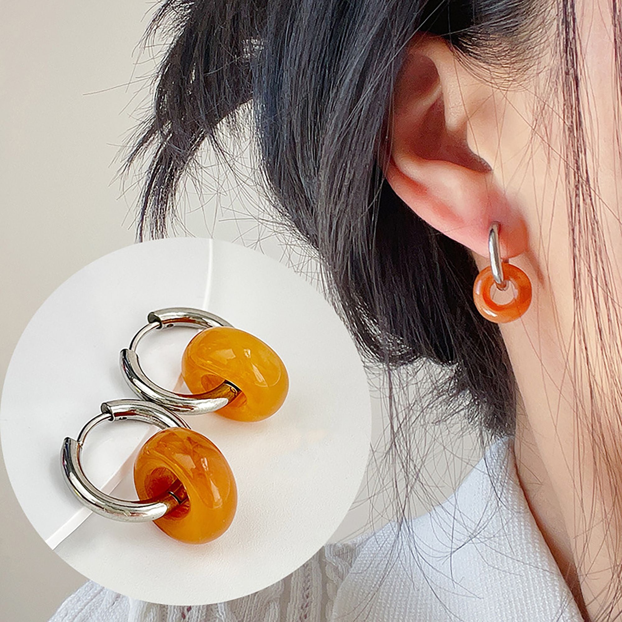 Women's Huggie Hoop Earrings with Gemstone Drop - Edgy Minimalist Statement Earrings