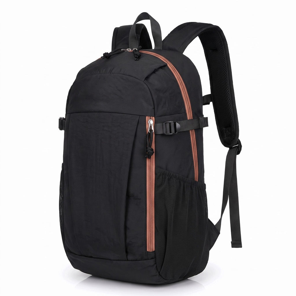Everyday Backpack with Front Zip Pocket Side Mesh Pockets Padded Straps Top Hle