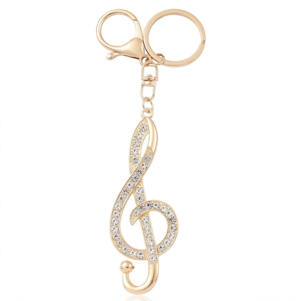 2pc Treble Clef Rhinestone Keychain Bag Charm with Lobster Clasp and Key Ring