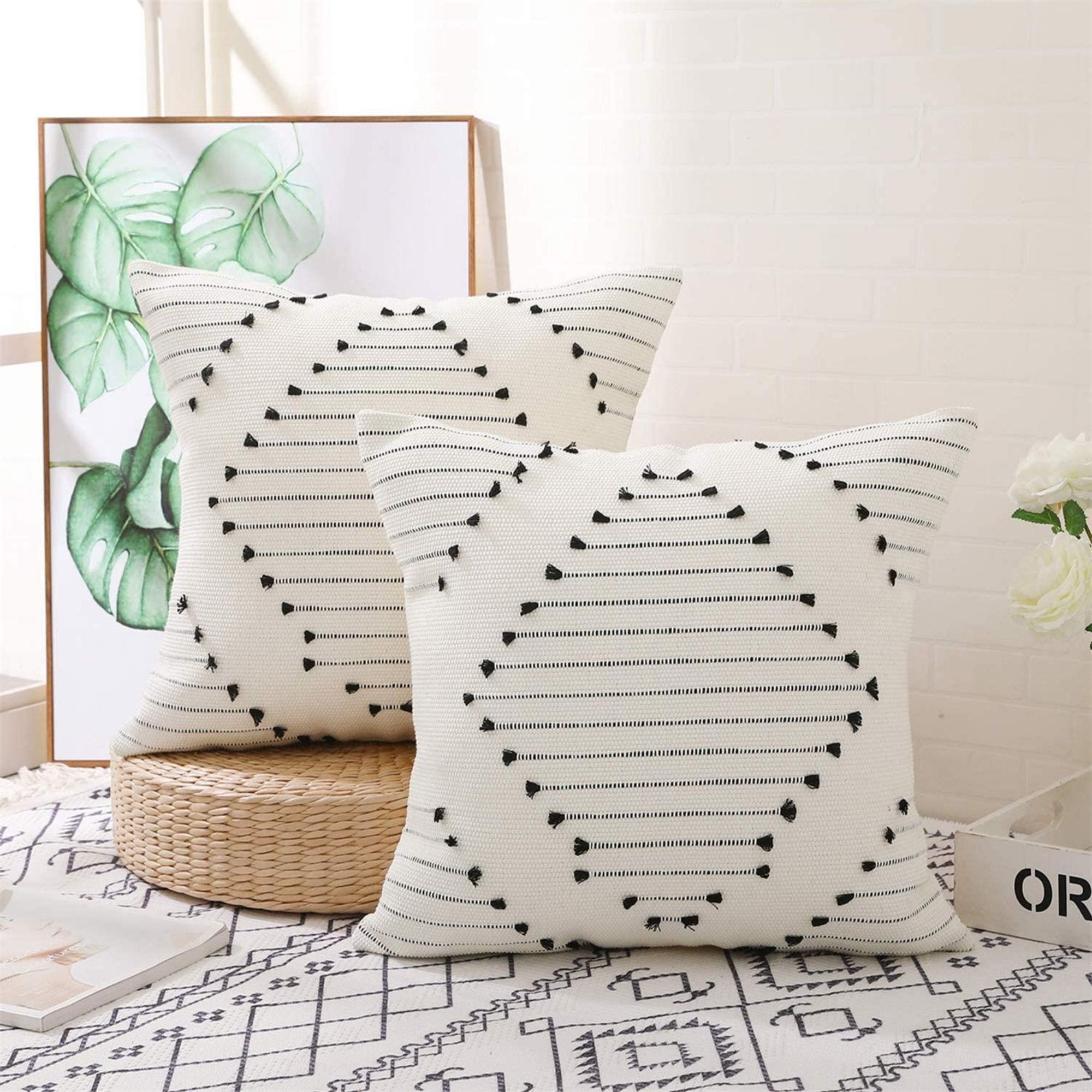 Cotton Throw Pillow 17.7*17.7 in Square Decorative Cushion for Living Room Bedroom