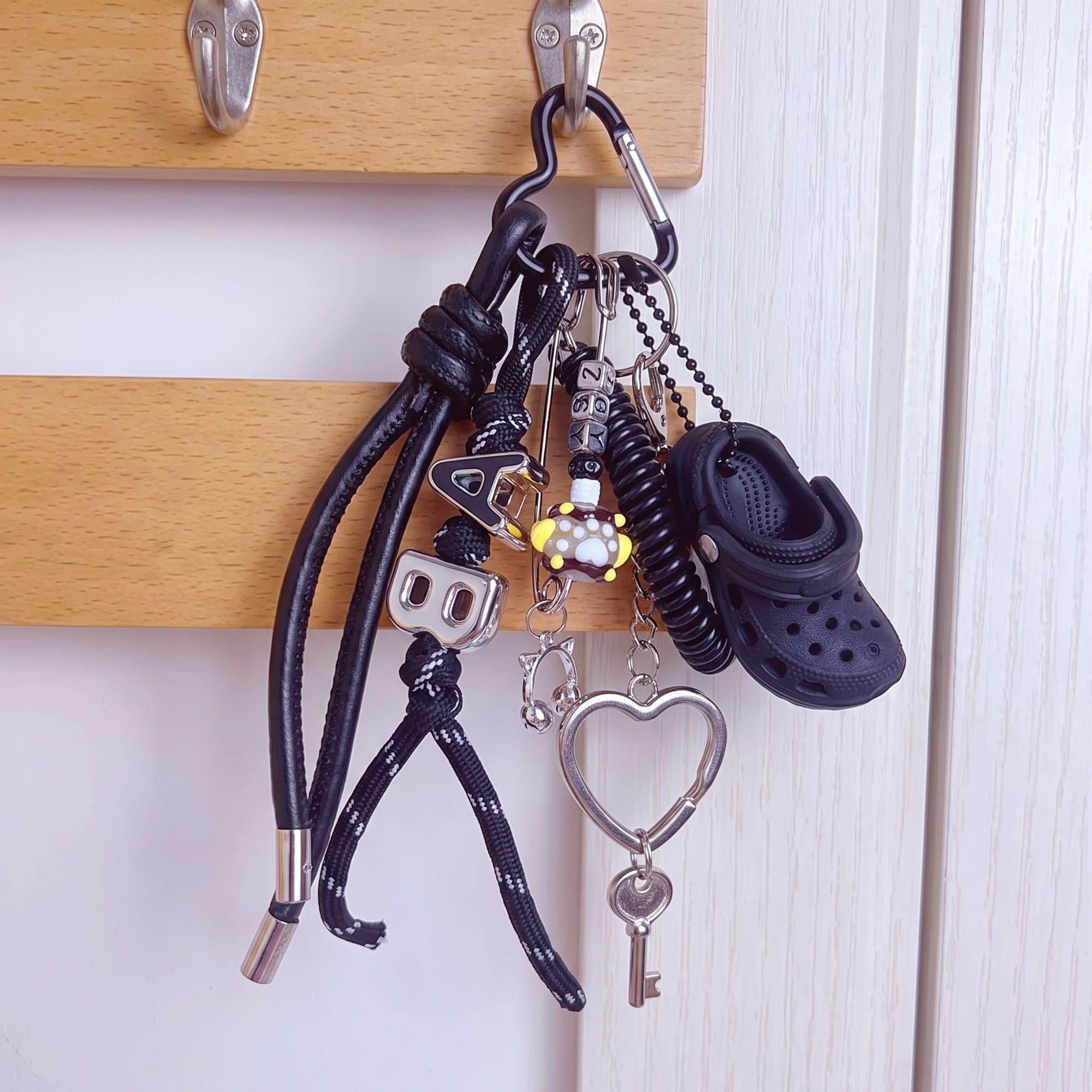Multi-Charm Accessory with Hanging Clip and Letter Accents