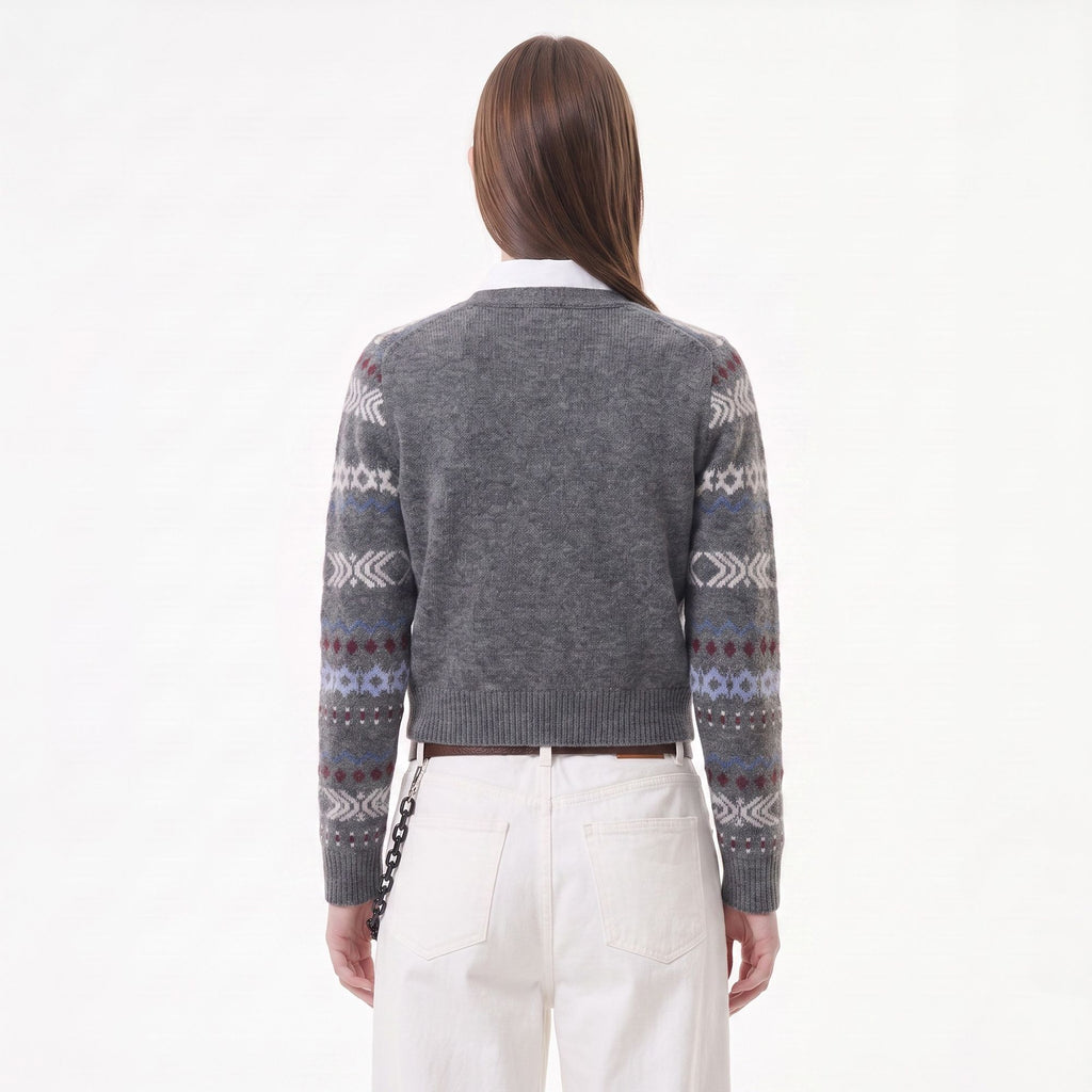 Geometric Pattern Button Front Knit Cardigan Sweater