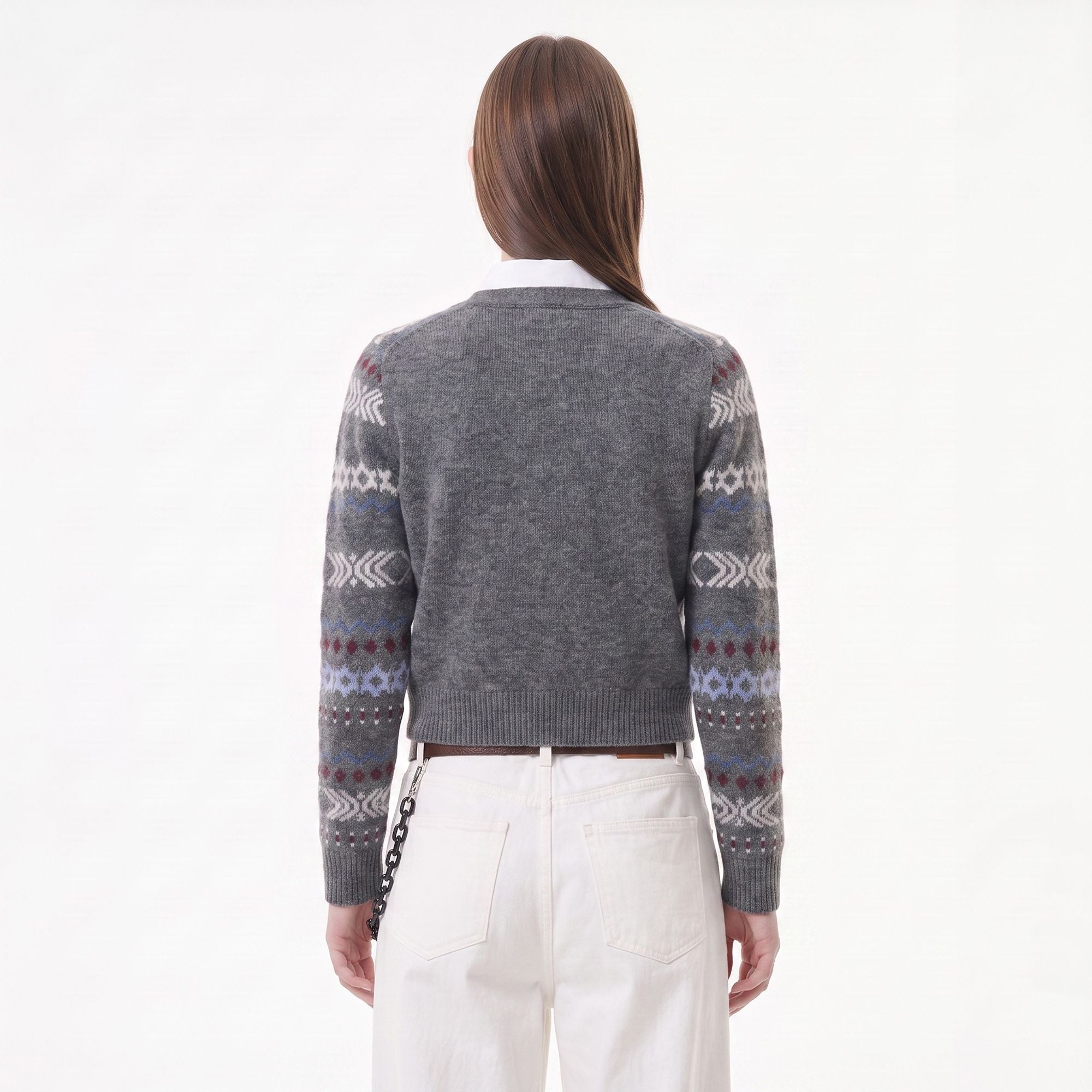 Geometric Pattern Button Front Knit Cardigan Sweater