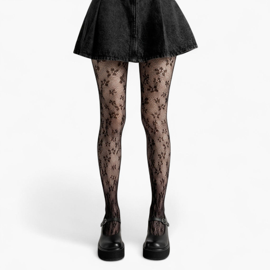 Anna-Kaci Women's Floral Lace Pattern Tights with Sheer Mesh Texture and Stretch Fit