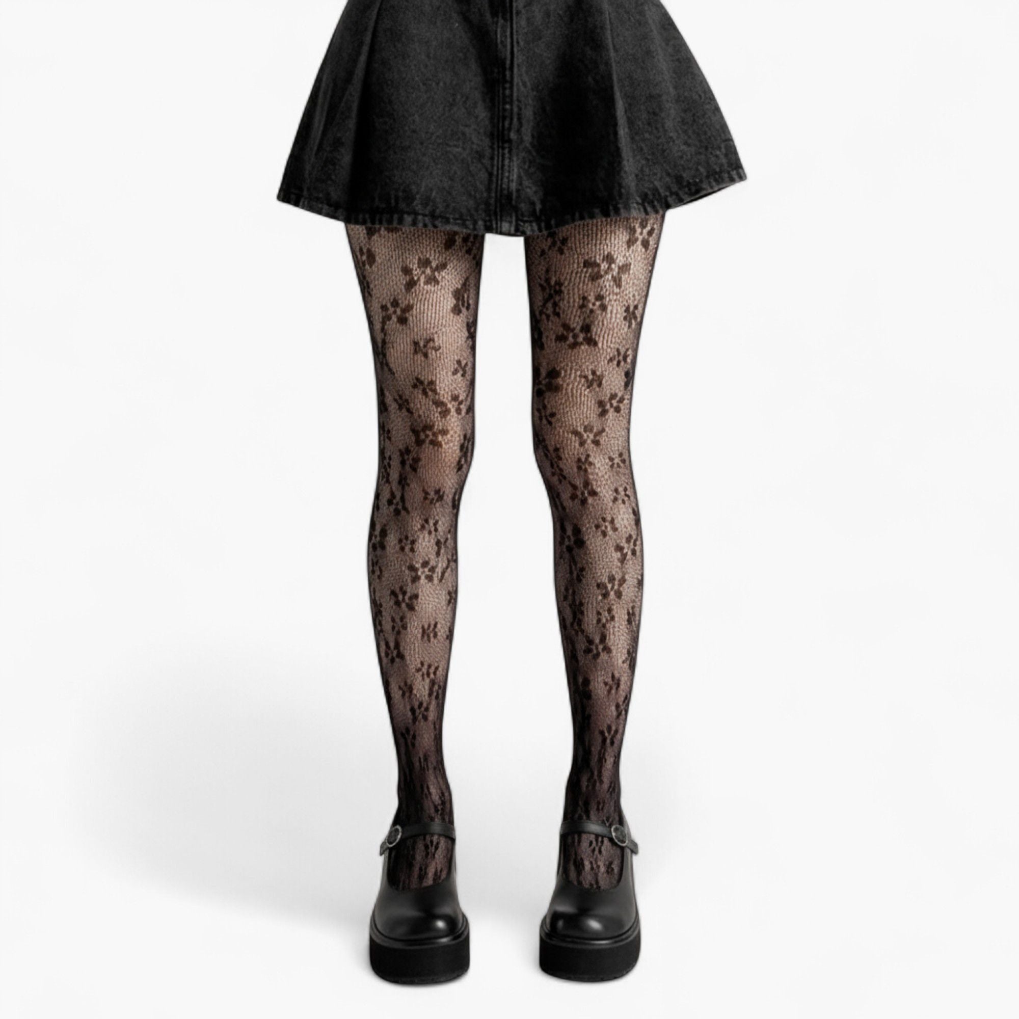 Anna-Kaci Women's Floral Lace Pattern Tights with Sheer Mesh Texture and Stretch Fit