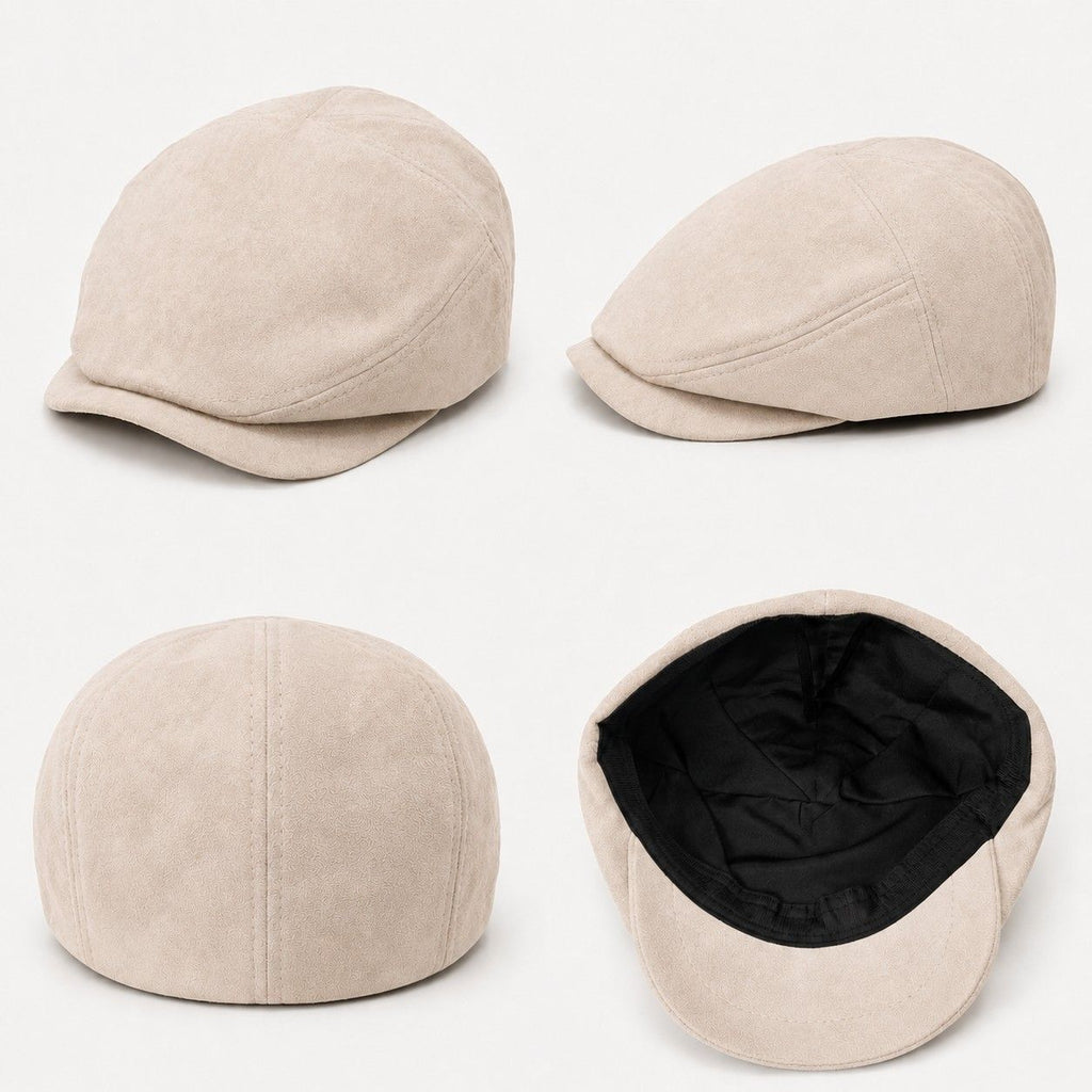 Faux Suede Newsboy Cap Short Brim Vintage Baker Boy Hat