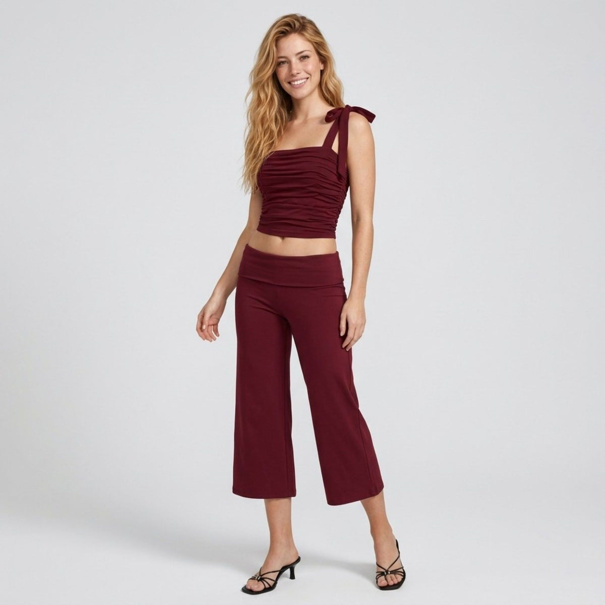 Foldover Waistband Cropped Wide-Leg Trousers Eye-Catching