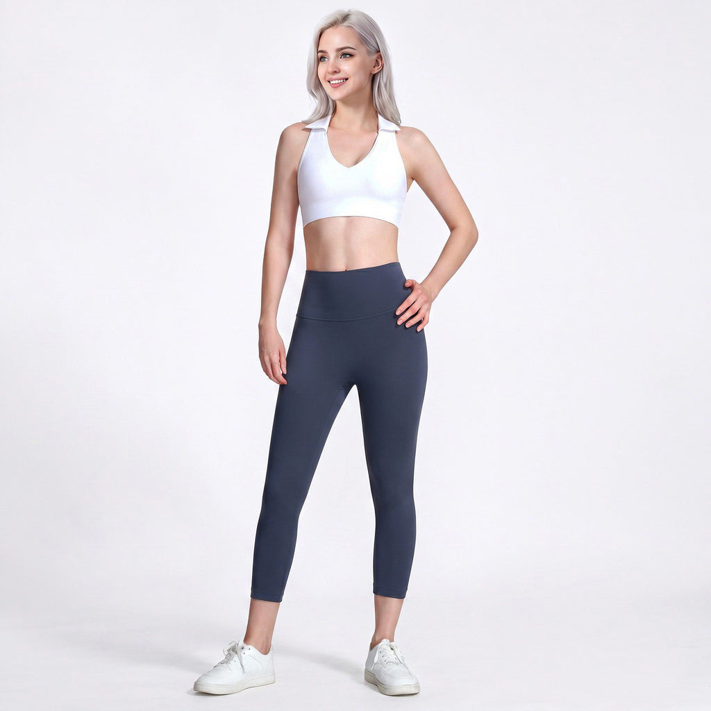 High Waist Capri Leggings with Wide Waistband Smooth Stretch Workout Yoga Pants