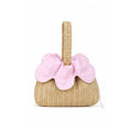 Textured Knit Drawstring Handbag with Floral Petal Trim, Dual Handles and Compact Cosmetic Storage Design