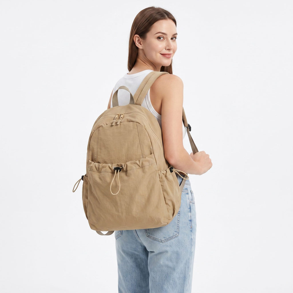 Lightweight Drawstring Backpack with Front Pocket Side Pockets and Adjustable Shoulder Straps