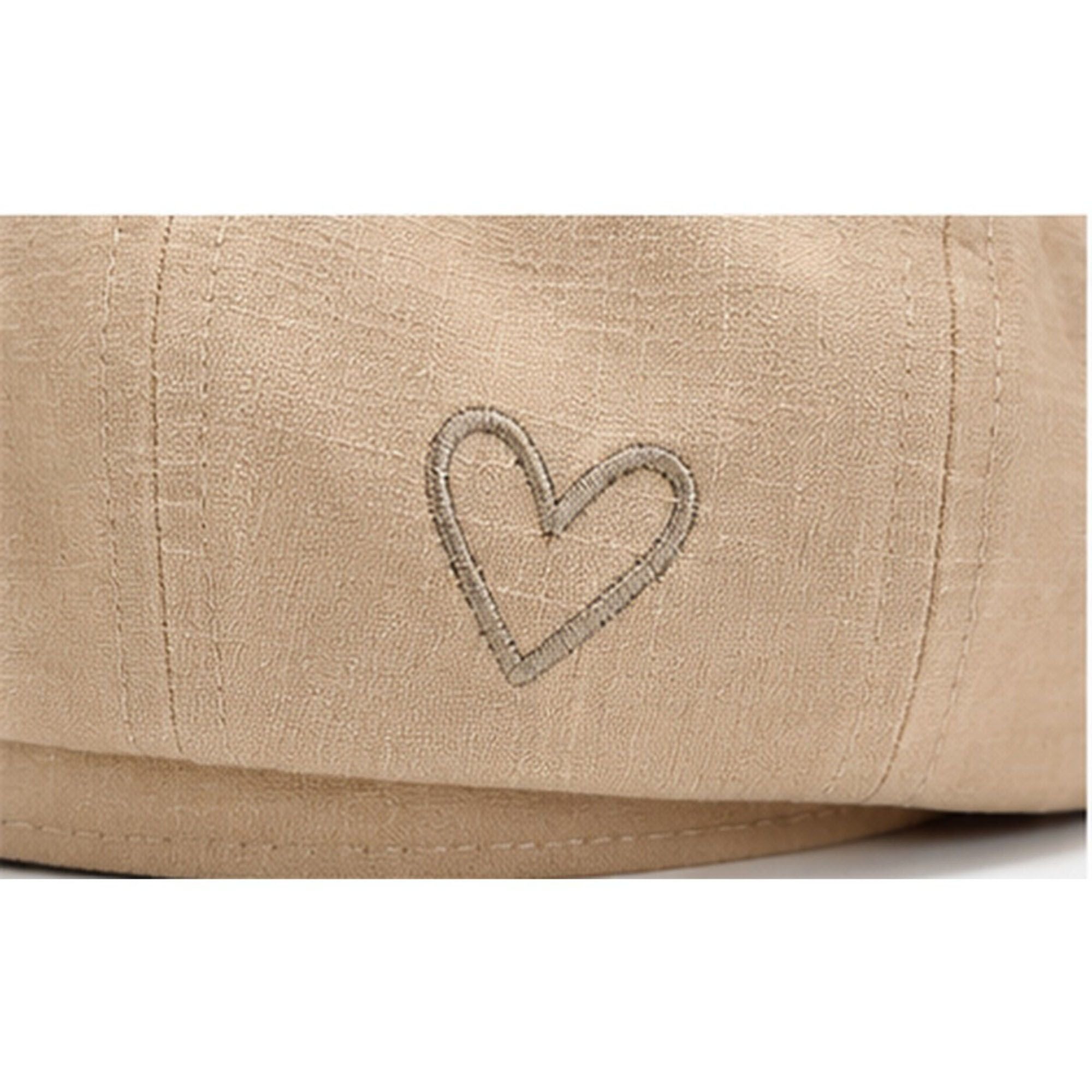 Heart Embroidered Newsboy Cap Textured Baker Boy Hat