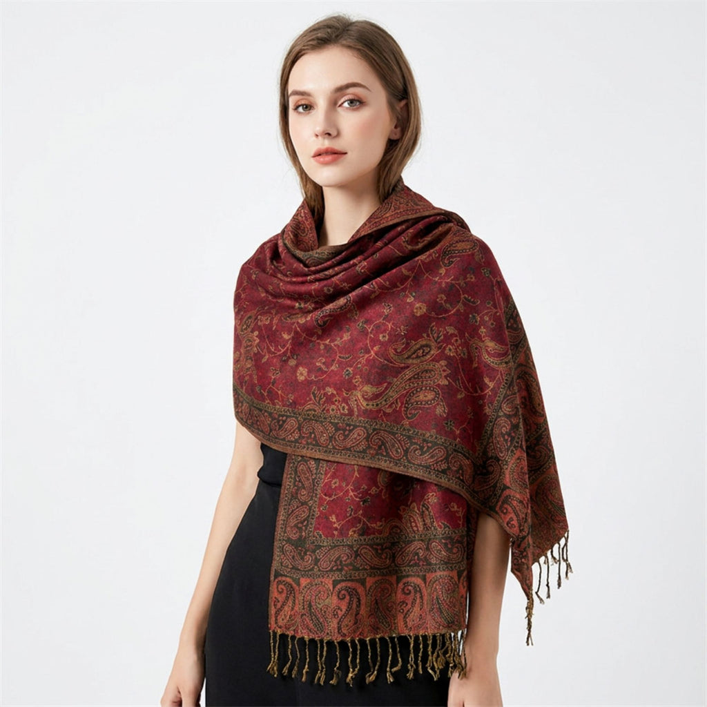 Paisley Pashmina Scarf with Fringe Trim 75*27.5 Inches