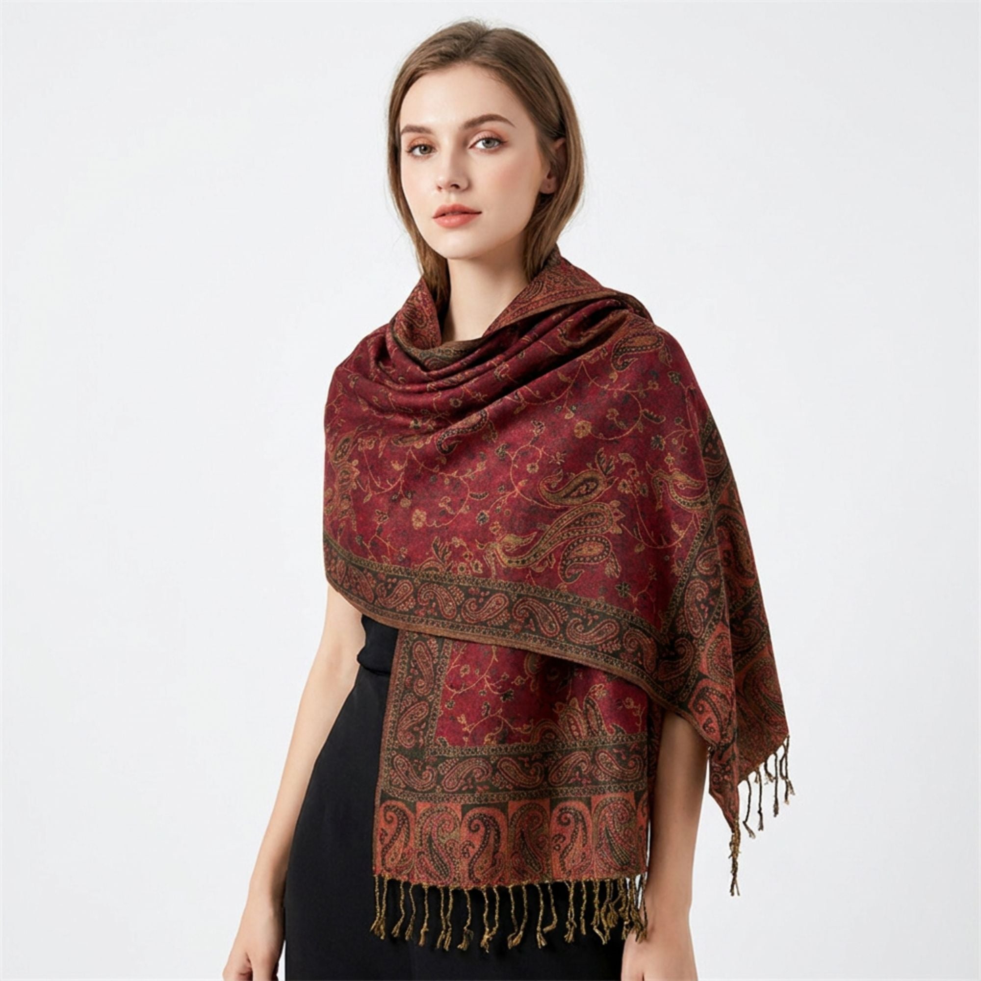 Paisley Pashmina Scarf with Fringe Trim 75*27.5 Inches