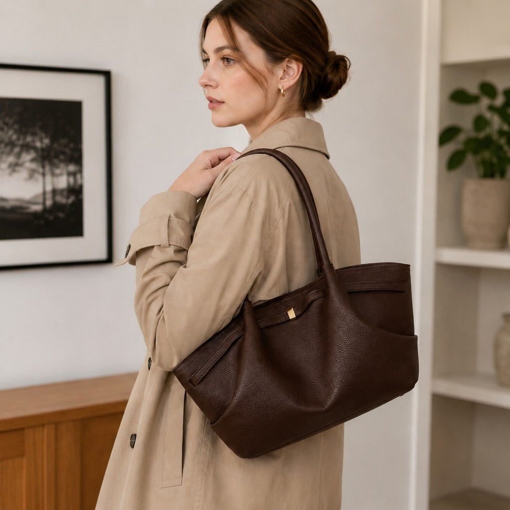 Large Capacity Pleated Shoulder Tote Bag