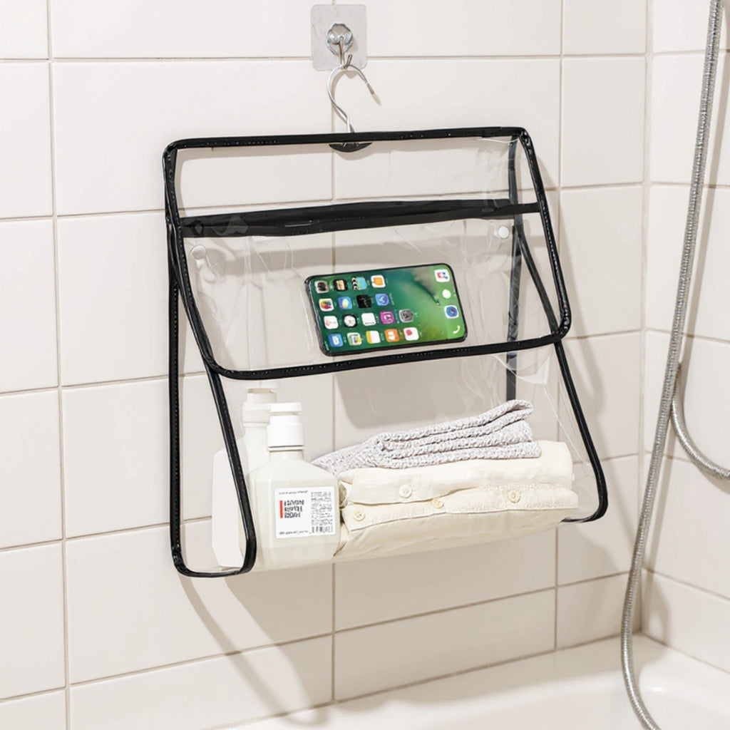 Anna-Kaci 2pcs Women's Clear Hanging Shower Organizer with Touch-Friendly Phone Pocket Water-Resistant Storage Shelf