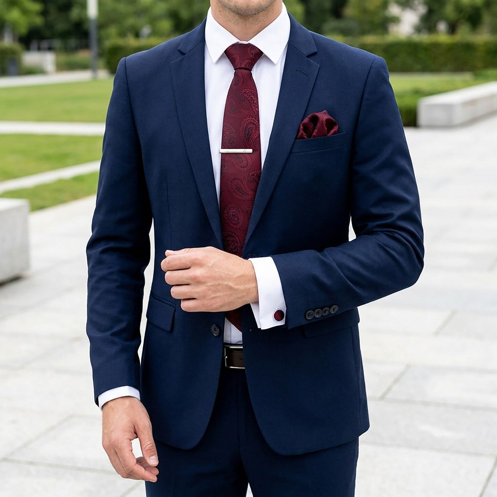 Men's Rose Floral Tie Gift Set with Matching Pocket Square Cufflinks and Silver Tie Clip