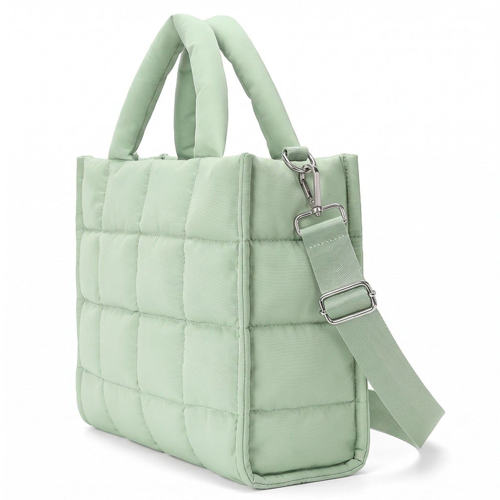 Quilted Puffer Tote Bag with Top Handles and Adjustable Crossbody Strap 11x10x5.5in