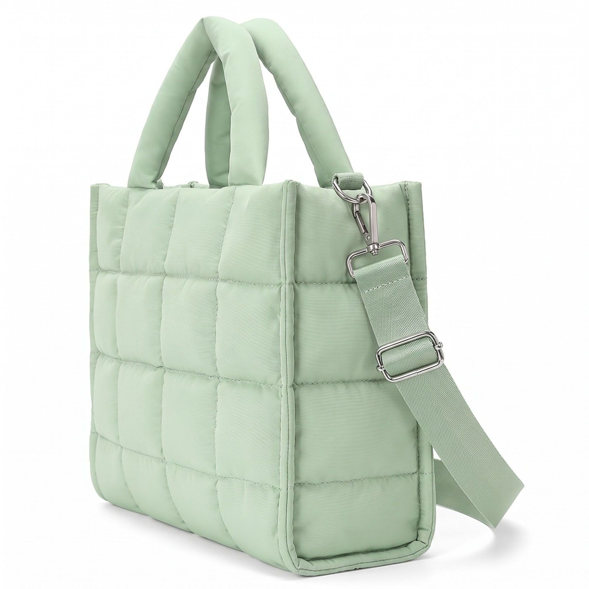 Quilted Puffer Tote Bag with Top Handles and Adjustable Crossbody Strap 11x10x5.5in