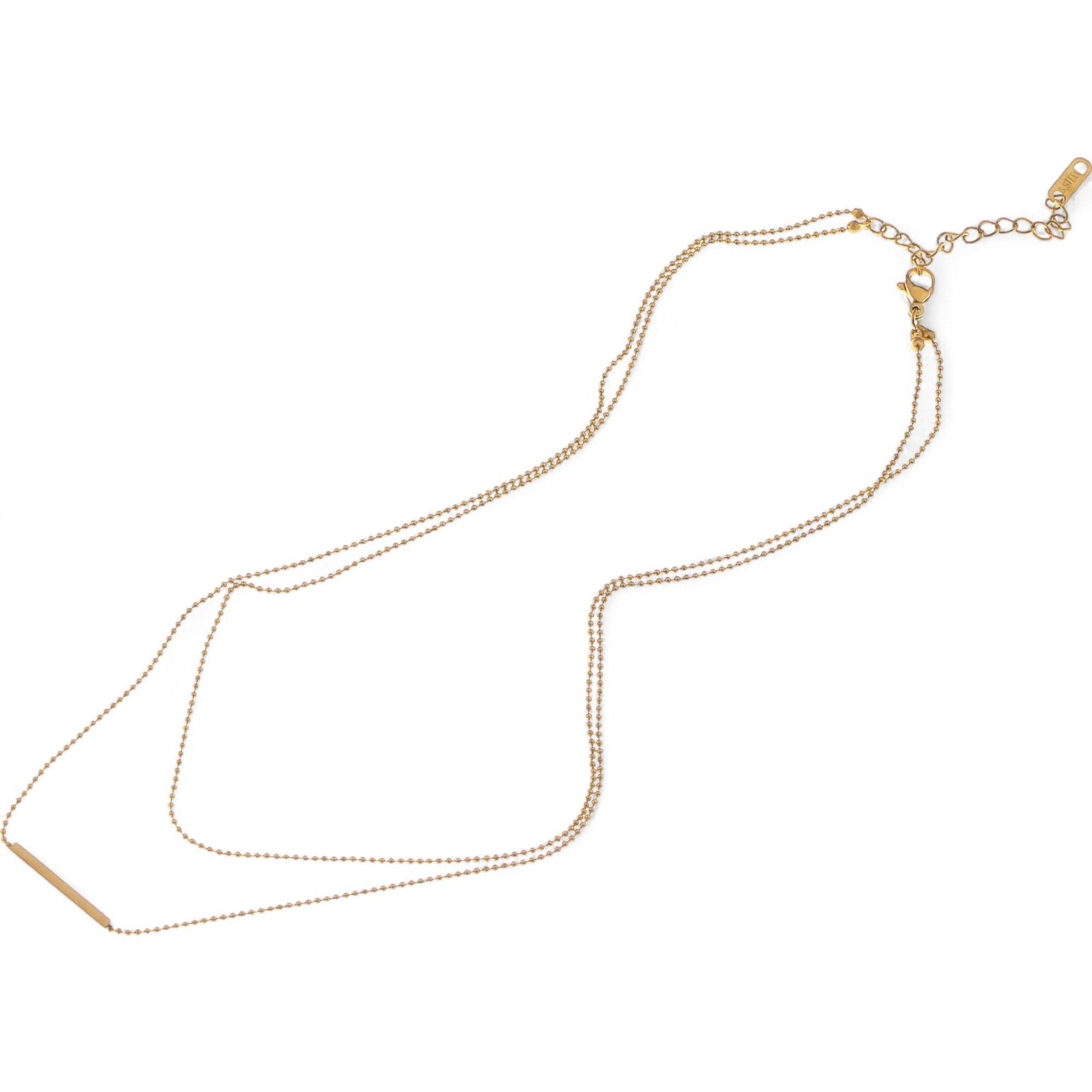 Women's Double Layer Gold Tone Bar Pendant Fashion Necklace Minimalist Chain Design
