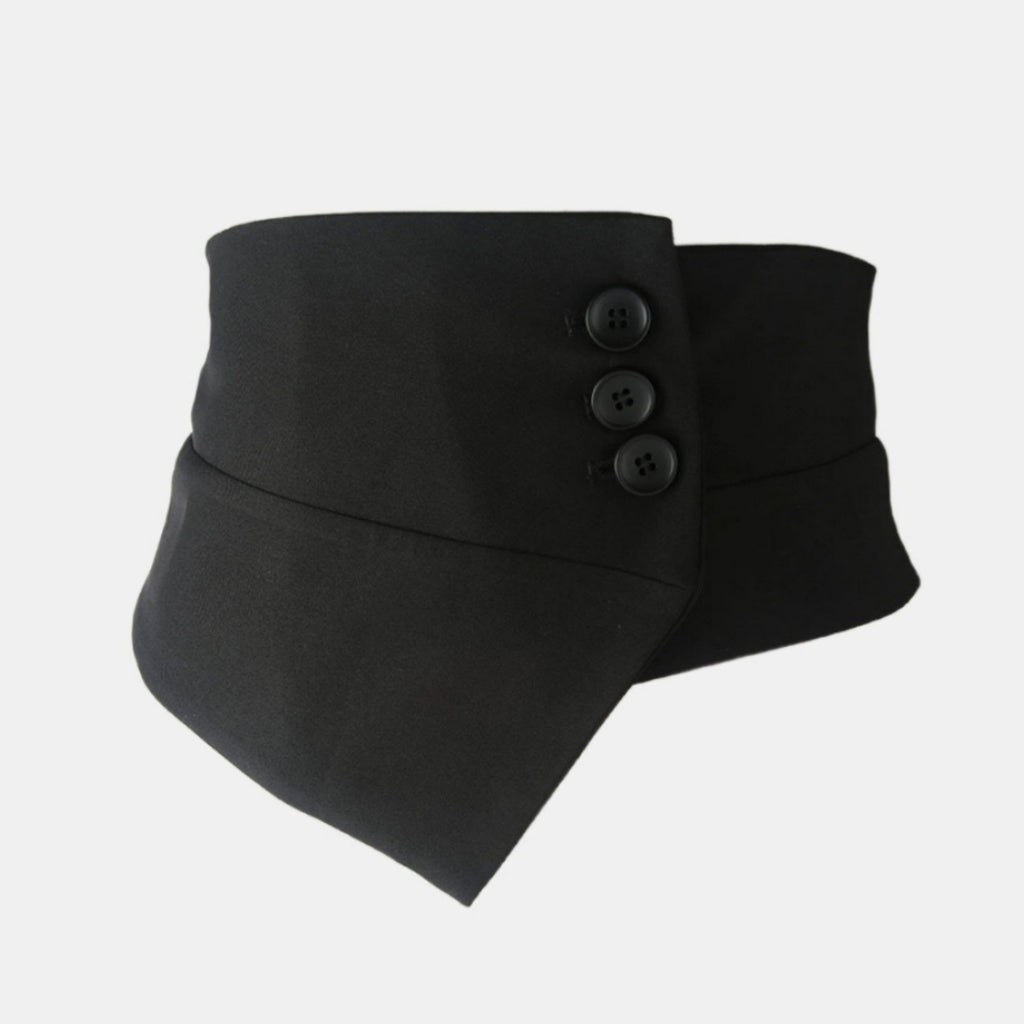 Anna-Kaci Women's Structured Asymmetrical Wide Waist Belt with Overlapping Panel Design and Decorative Button Accents 7.5x31.5in