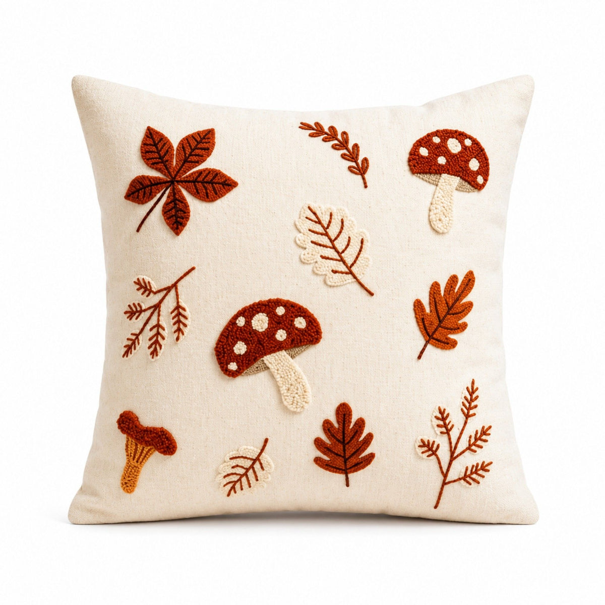 Mushroom Leaf Embroidered Throw Pillow Cover Square Decor