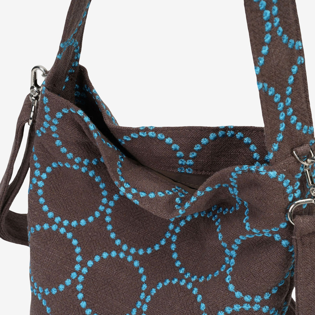 Hemp Embroidered Crossbody Bag Large Circle Polka Dot Shoulder Bag