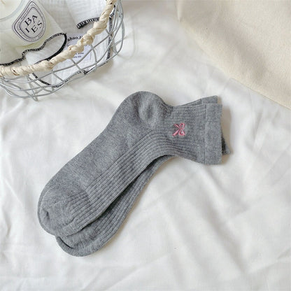 Anna-Kaci Women's Summer Ribbed Ankle Socks with Bow Embroidery