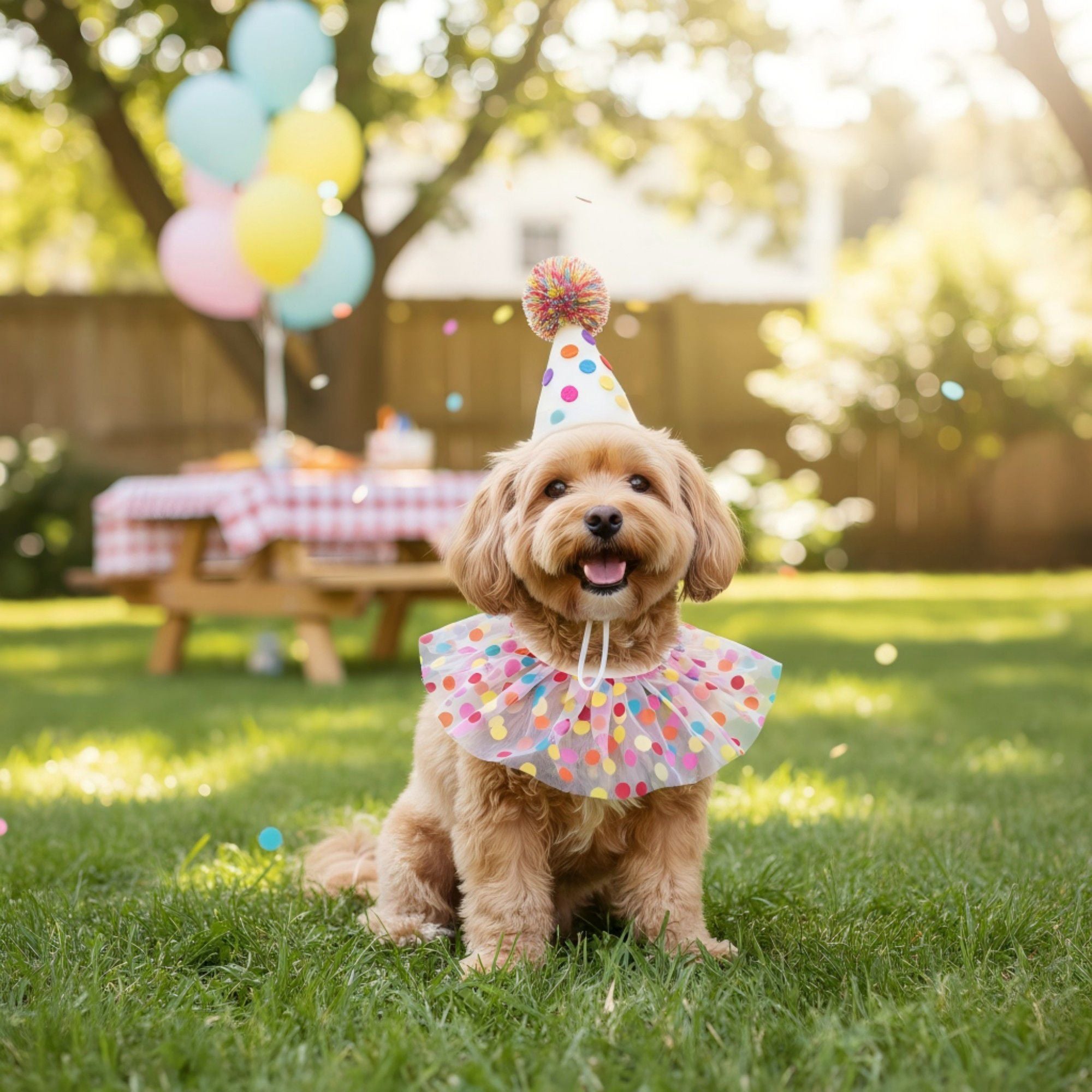 Pet Birthday Hat and Polka Dot Tulle Collar Set Colorful Party Costume Accessory