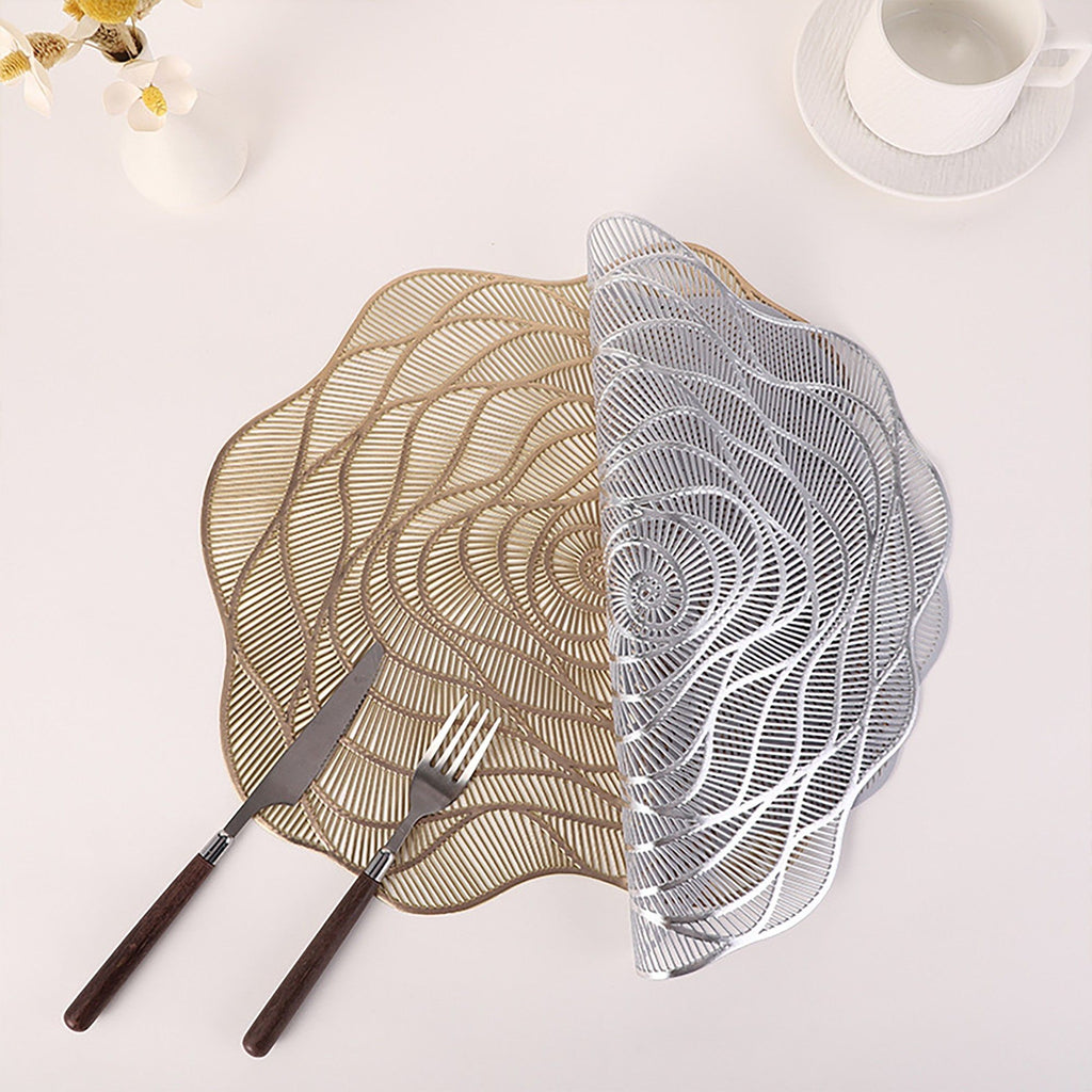 4 Piece Metallic Floral Placemat Set Decorative PVC Heat Resistant Table Mats