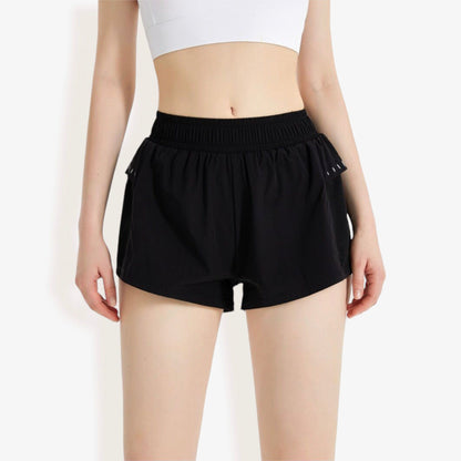 High Waist Athletic Shorts with Mesh Panels and Elastic Waistband