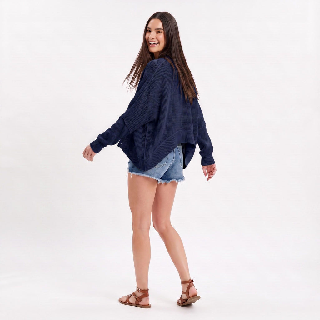 Open-Front Dolman Sleeve Draped Knit Cardigan
