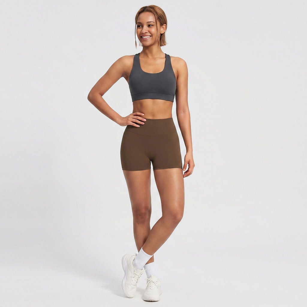 High Waist Workout Biker Shorts Wide Waistband Yoga Training Active Shorts
