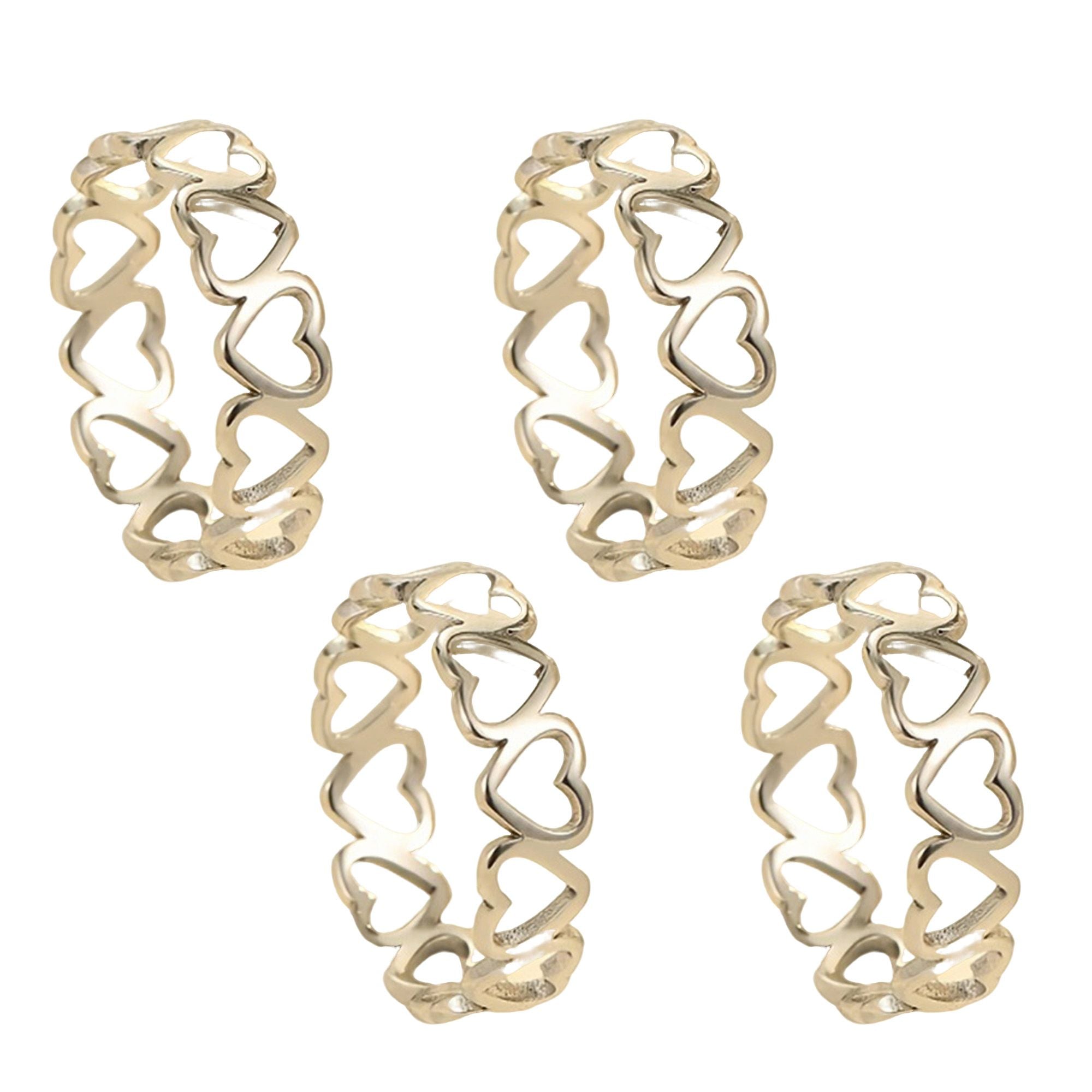 4 Piece Openwork Heart Band Ring with Polished Finish