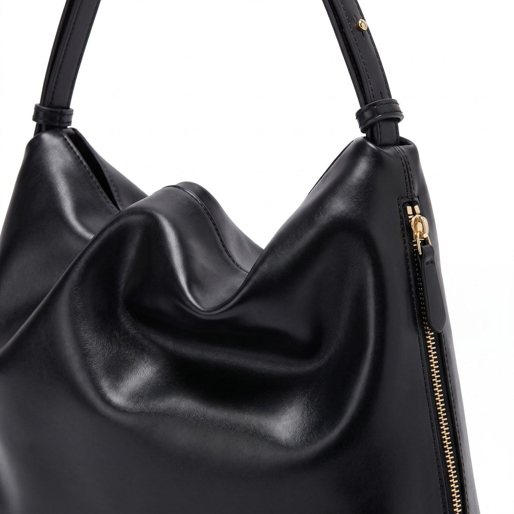 Slouchy Hobo Shoulder Bag with Adjustable Strap and Side Zipper Closure 10x8.5x2.7in