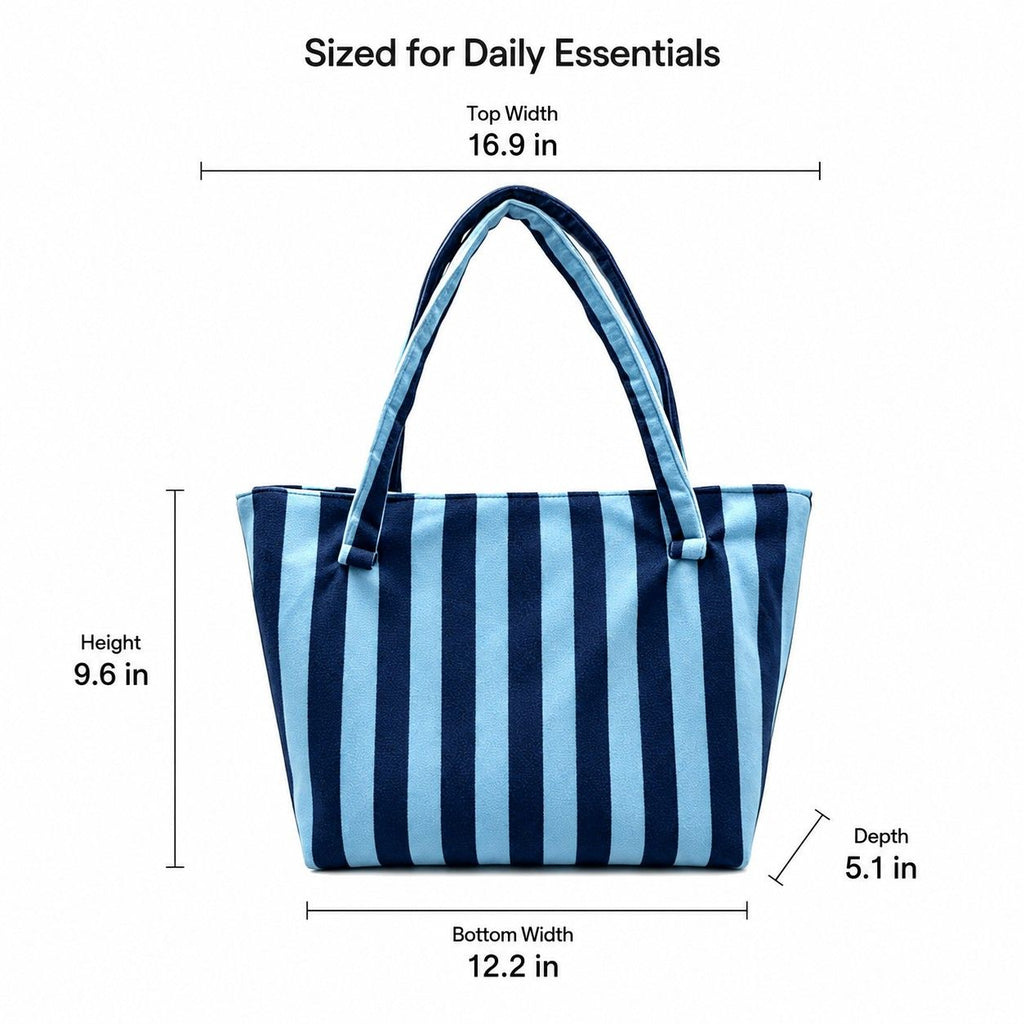 Striped Terry Cloth Tote Bag Roomy Beach and Travel Shoulder Carryall