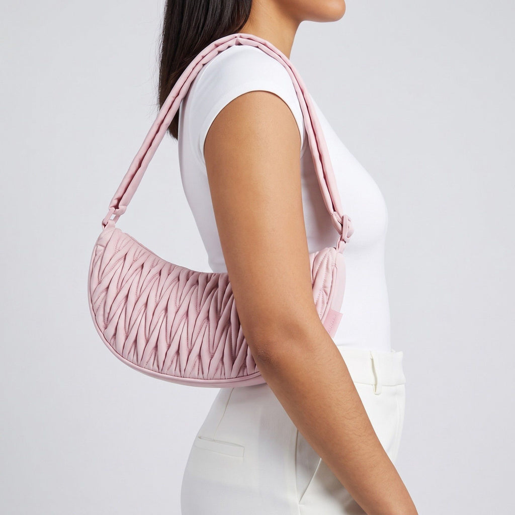 Ruched Crescent Shoulder Bag with Knotted Wide Adjustable Shoulder Strap 11.8x3.5x6.3in