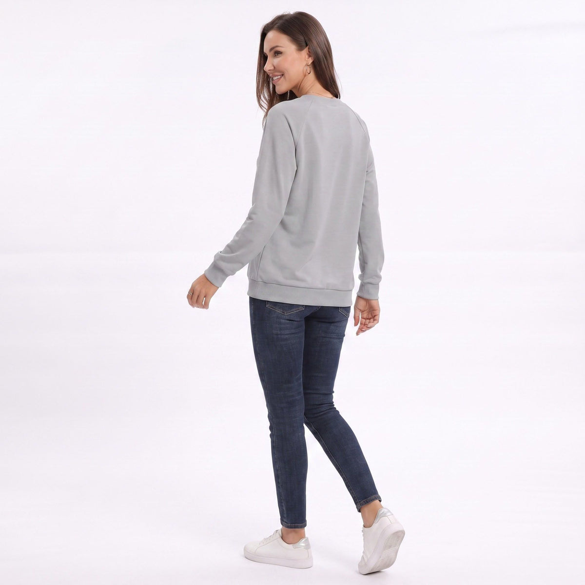 Long Sleeve V-Neck Sweatshirt with Raglan Sleeves