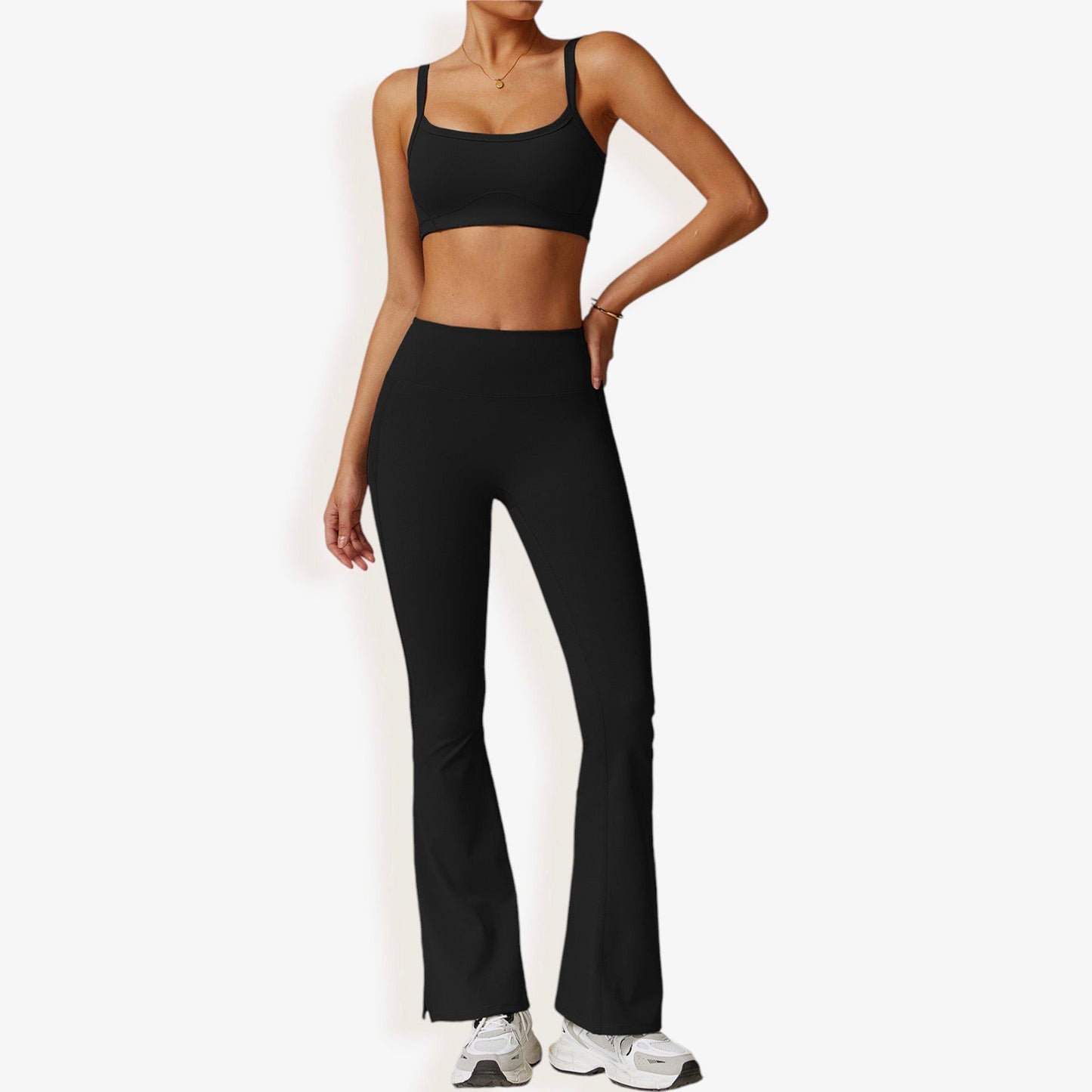 High Waist Flare Yoga Pants with Side Slit Hem for Active and Casual Wear