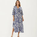 Green women's maxi dress with paisley, woven and short sleeve