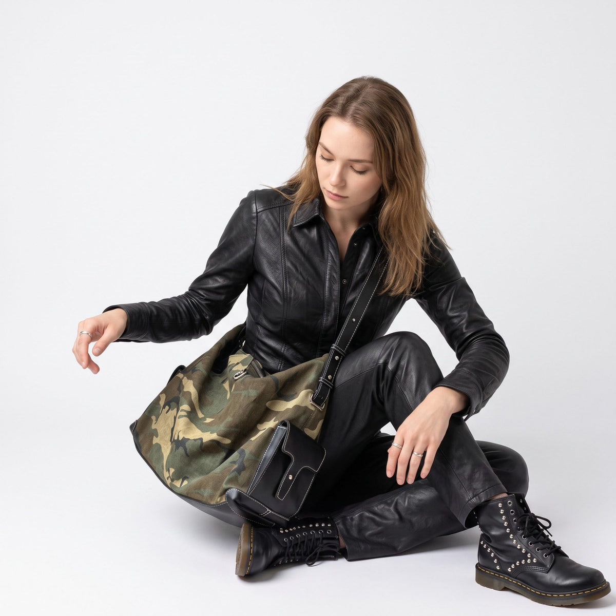 Camouflage Shoulder Bag Adjustable Strap Multi Pocket Hobo Handbag