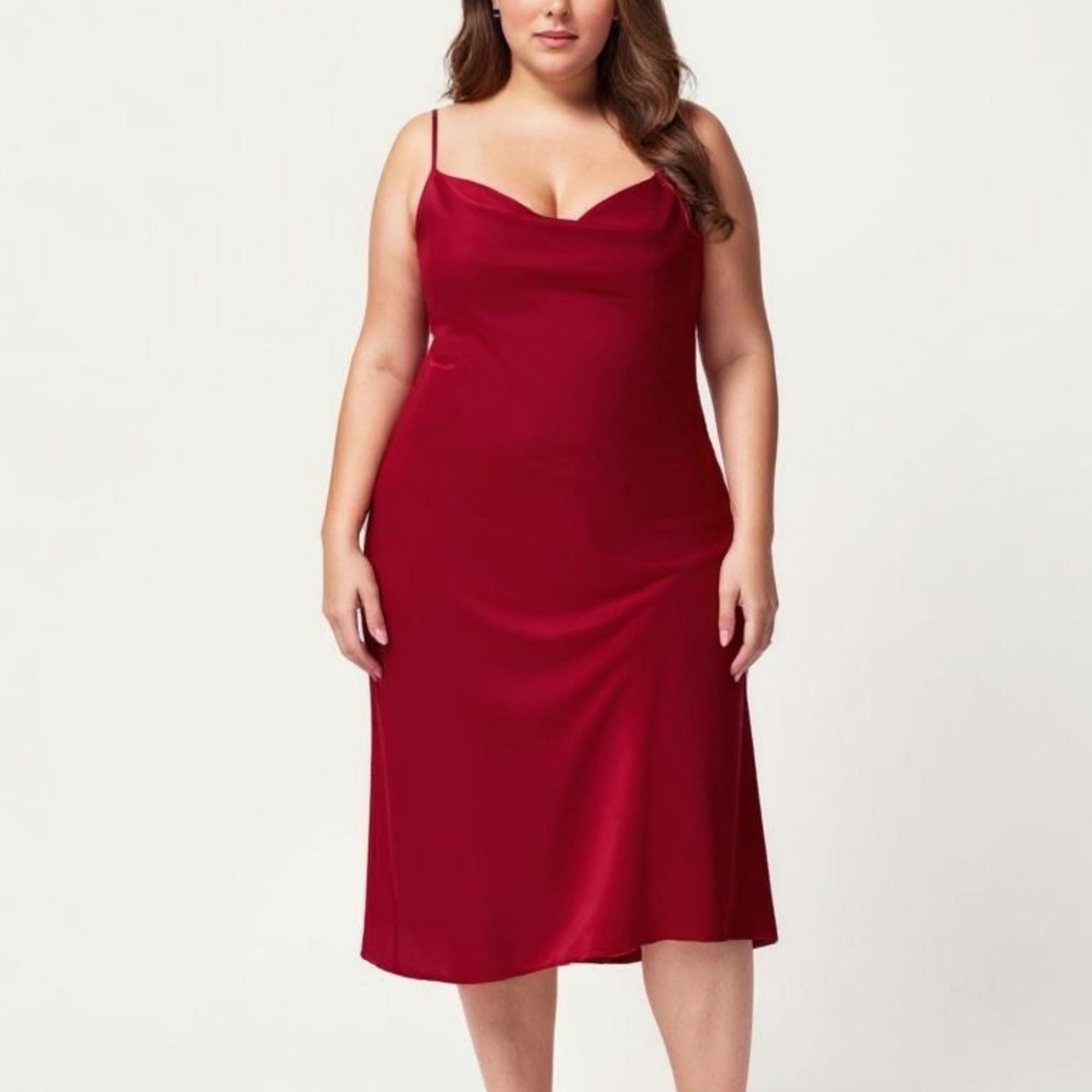 Anna-Kaci Lounge Women's Plus Size Satin Slip Nightgown with Adjustable Spaghetti Straps Midi Length Relaxed Fit Sleepwear Dress