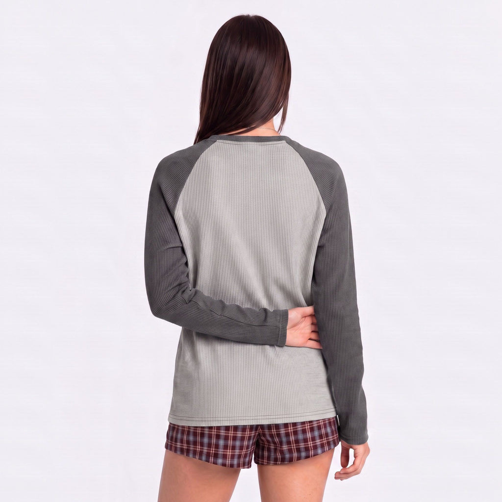 Colorblock Waffle Knit Raglan Long Sleeve Top