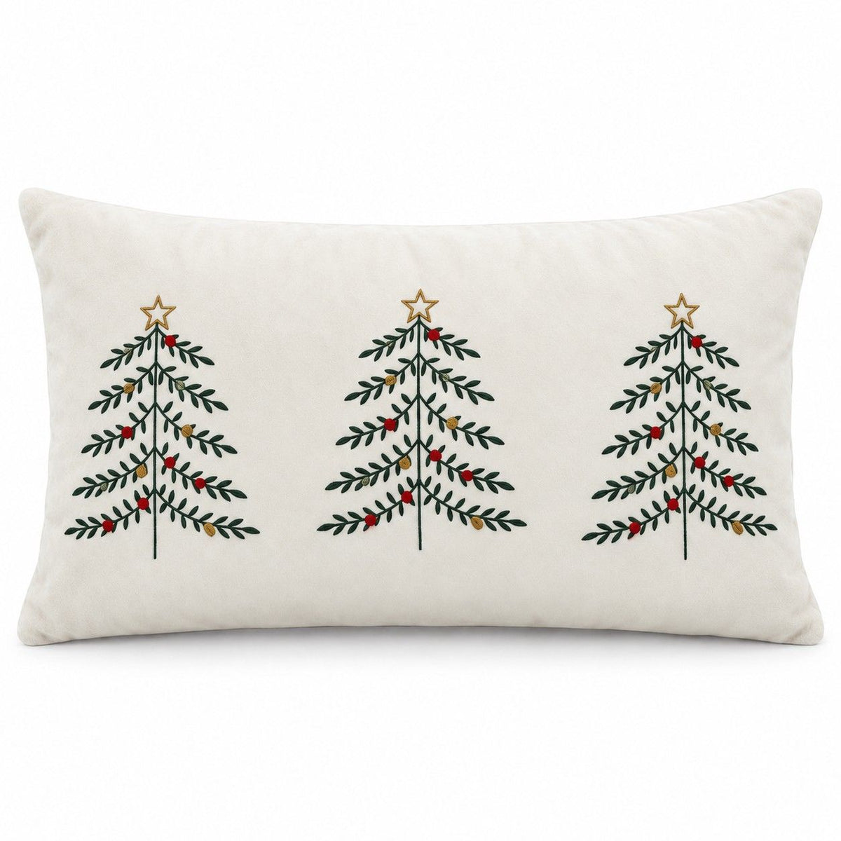 Christmas Tree Embroidered Plush Lumbar Throw Pillow Cover 12 x 20 Inch 1 Pack