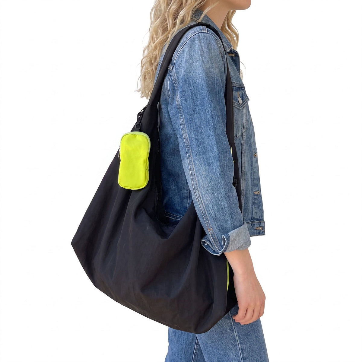 Large Nylon Hobo Shoulder Bag with Adjustable Crossbody Strap and Side Zip Pocket