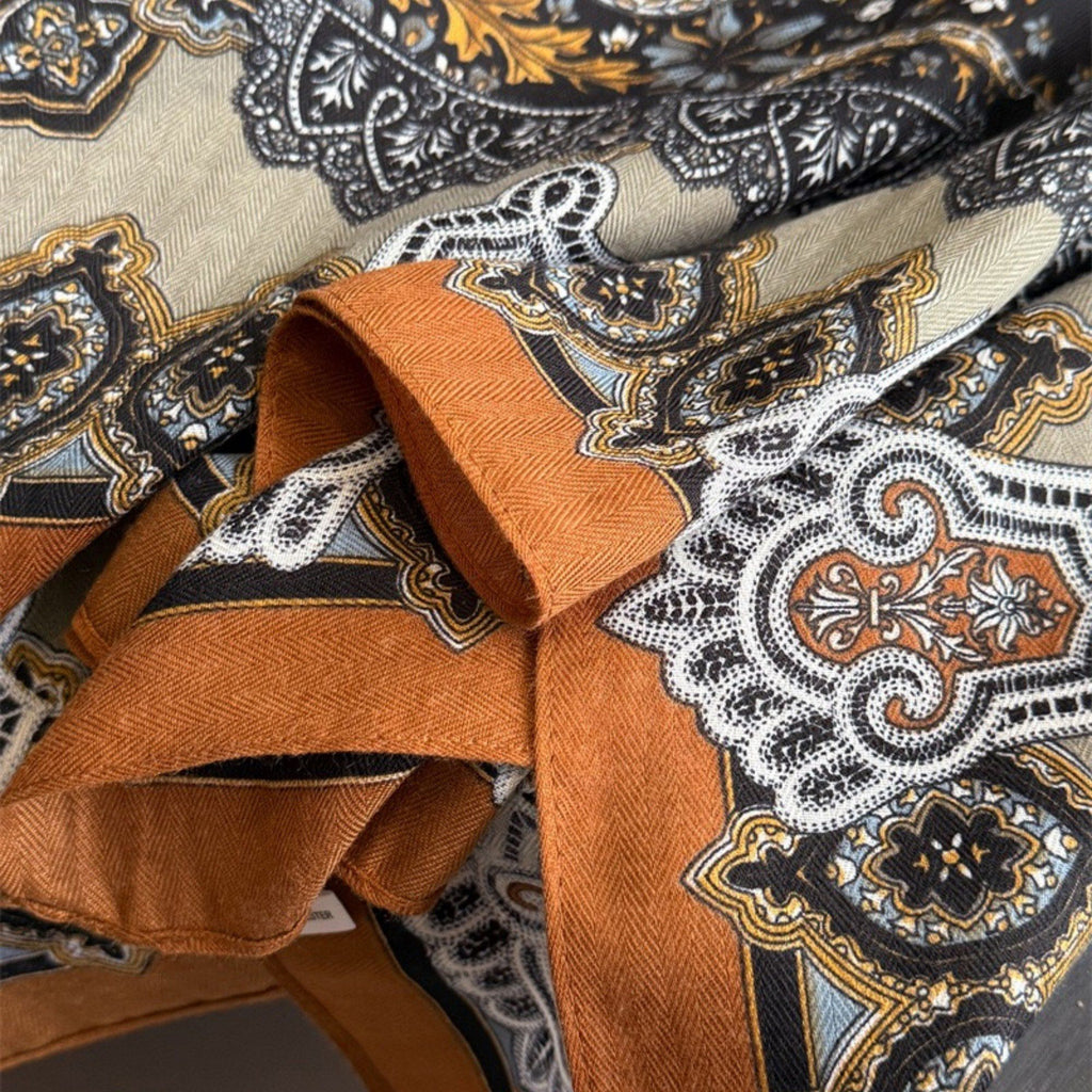 Anna-Kaci Women's Ornate Paisley Medallion Print Square Scarf with Soft Lightweight Fabric and Decorative Border Detail 26.7x26.7in