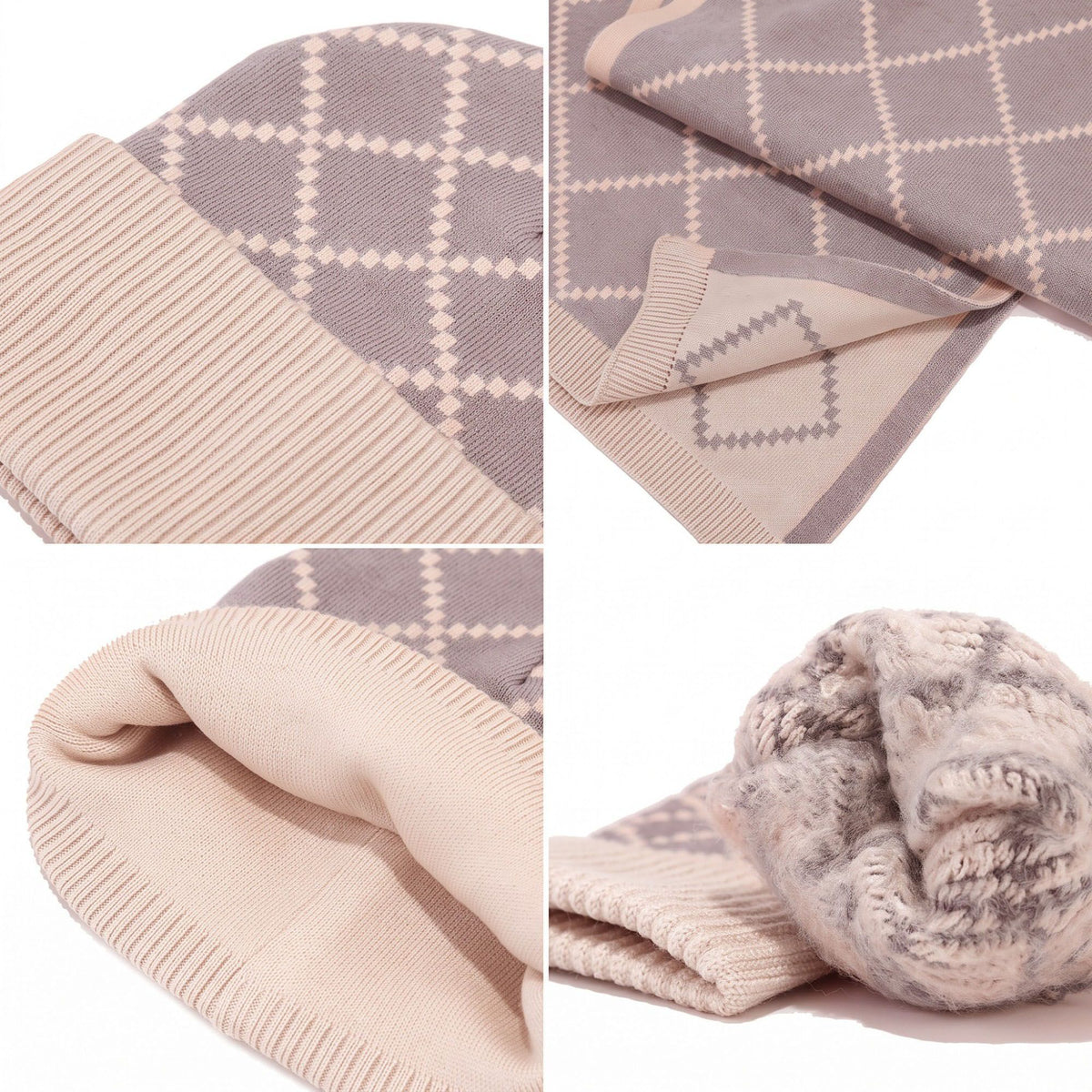 3 Piece Argyle Beanie Scarf and Touchscreen Gloves Winter Set