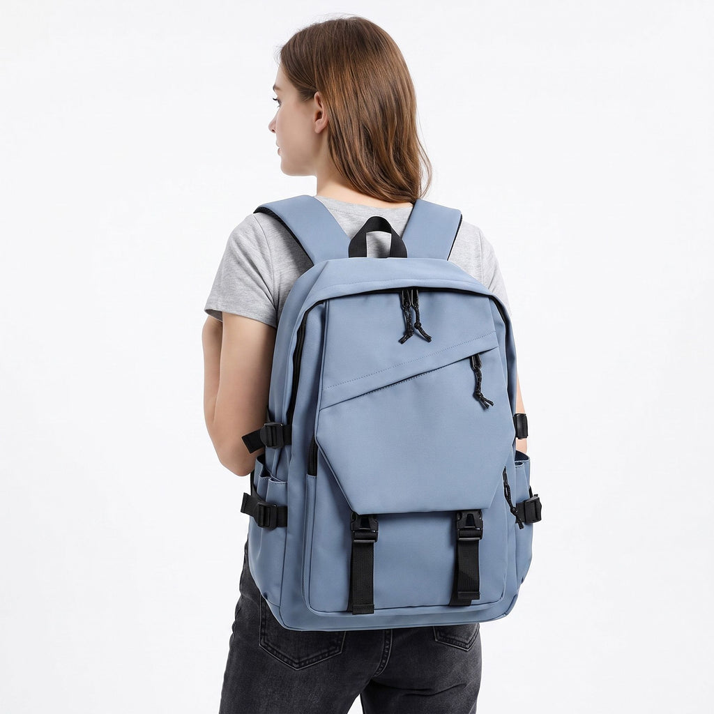 Large Laptop Backpack with Front Flap Pocket Buckle Straps Side Pockets and Padded Shoulder Straps