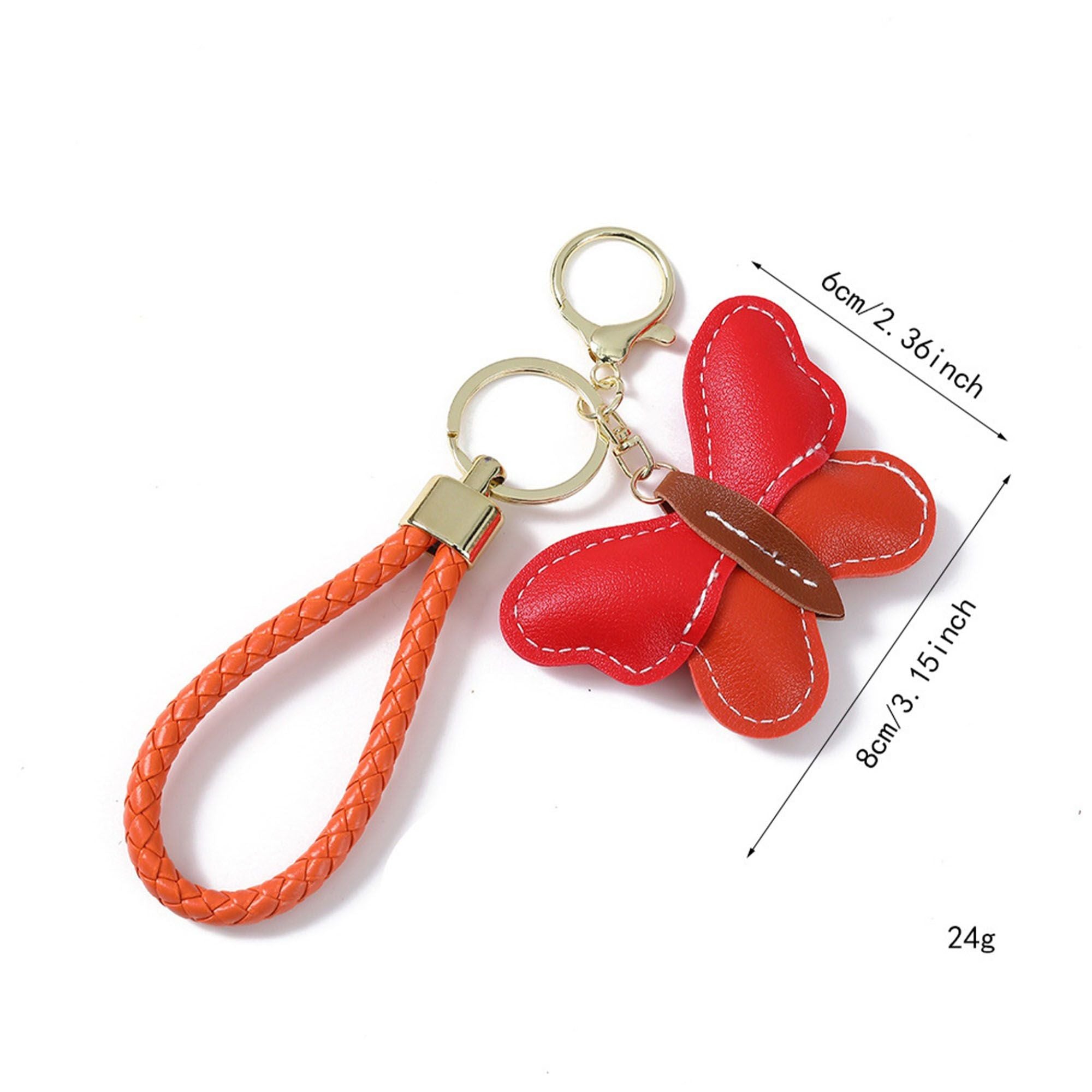 2-Piece Womens Faux Leather Bag Charm Keychain with Braided Wrist Strap and Gold Tone Ring